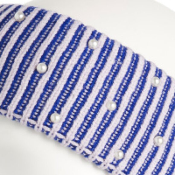 NEW LELE SADOUGHI Faux Pearl Embellished Stripe Ribbed Ear Warmer 266mn - Picture 4 of 5